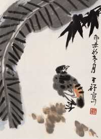 李苦禅 癸丑（1973年）作 蕉荫小鸟图 轴